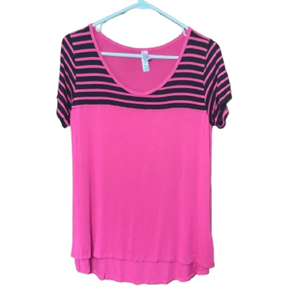 LuLaRoe Classic Tee Pink Black Stripe Size Medium